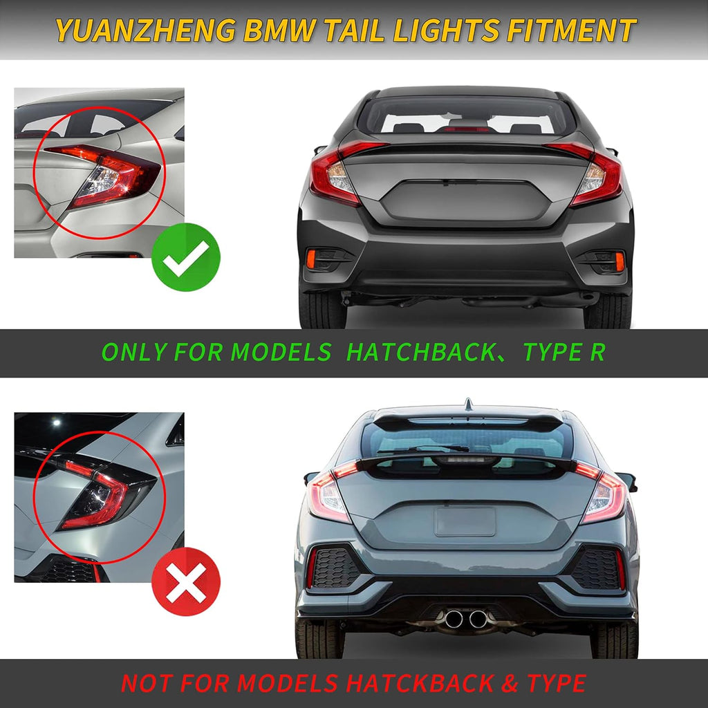 LED Clear Taillights Assembly for 2016-2020 Honda Civic Sedan, Set U77736