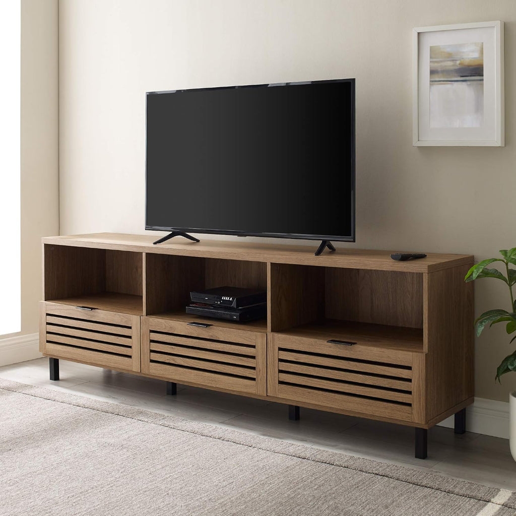70 Inch Dark Walnut Slatted Wood TV Stand P111817