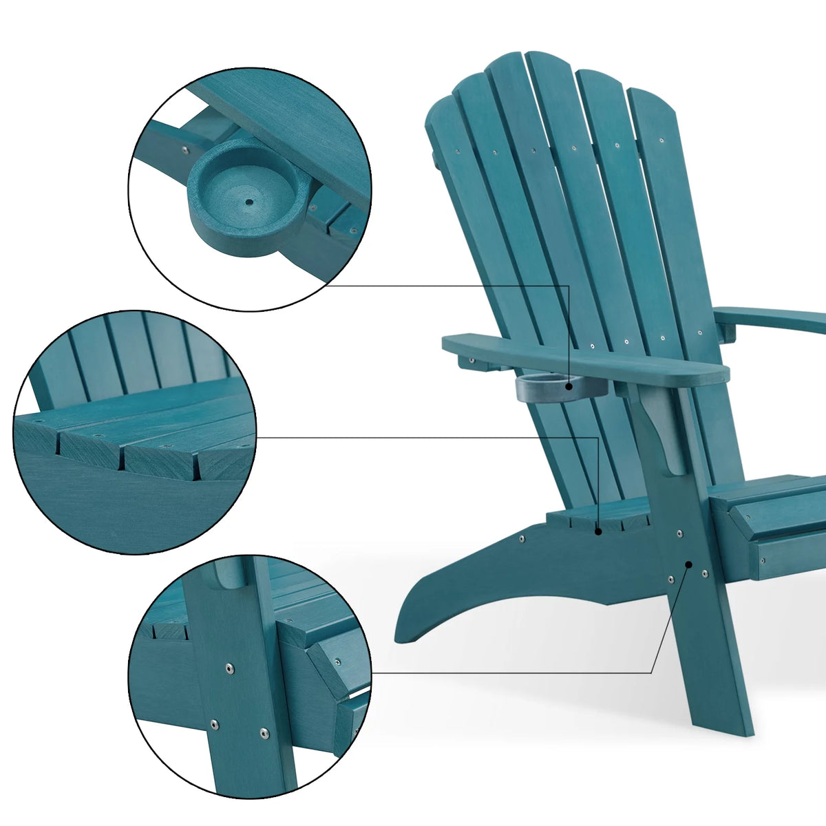 Oversized Blue Poly Lumber Adirondack Chair with Cup Holder P9172