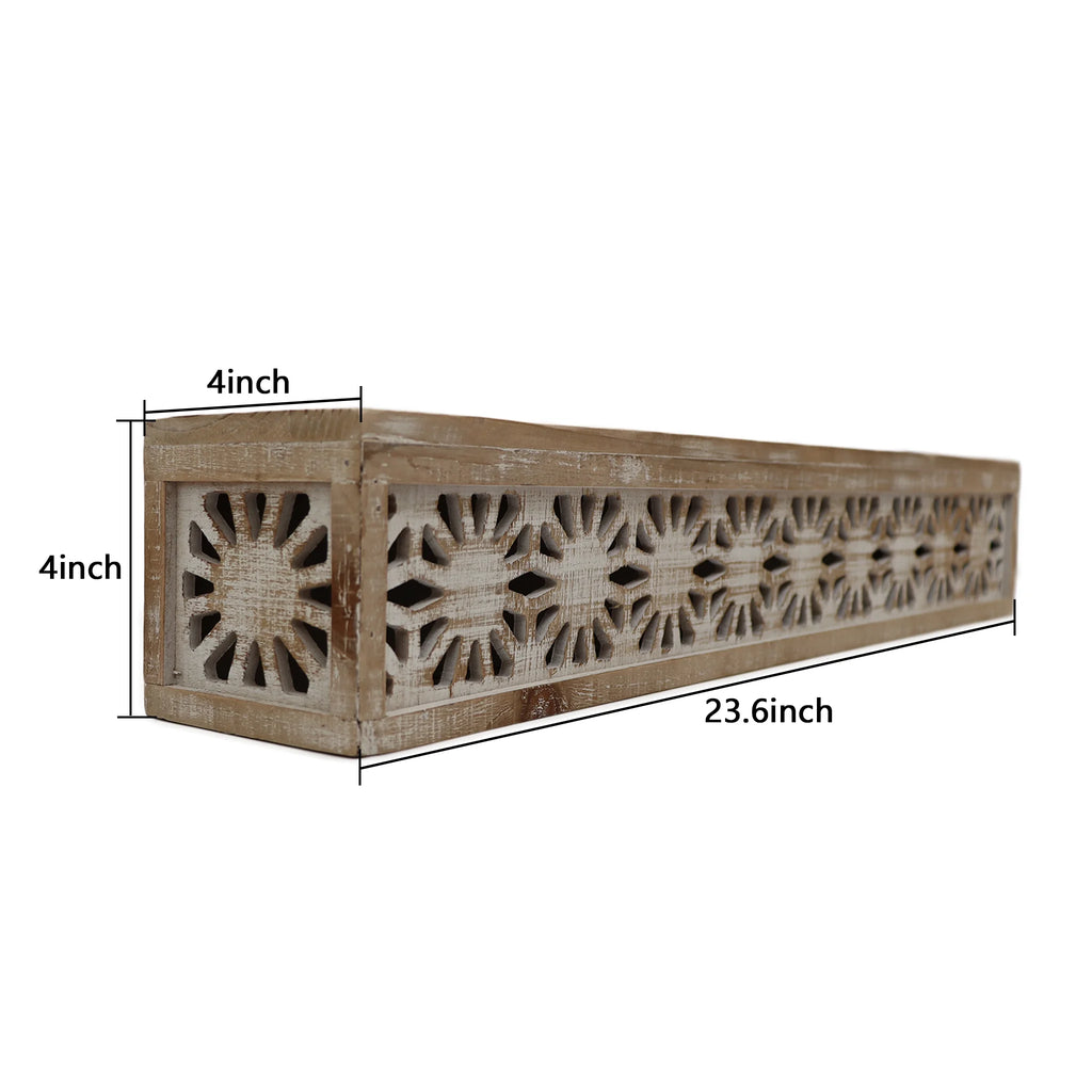 Hand-Carved Wooden Floral-Patterned Floating Wall Shelf K332442