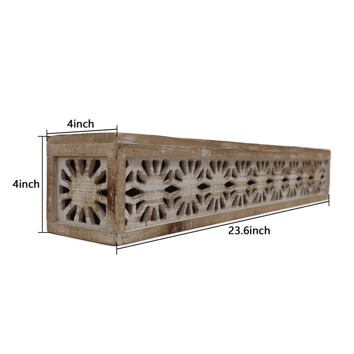 Hand-Carved Wooden Floral-Patterned Floating Wall Shelf K332442