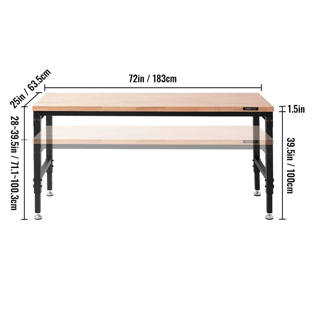 Adjustable 72" L X 25" W Workbench with Universal Wheels, 3000 LBS Load Capacity L4773