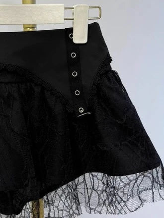 Lace Patchwork Bow-Tie Blouse & Mini Skirt Set F183066