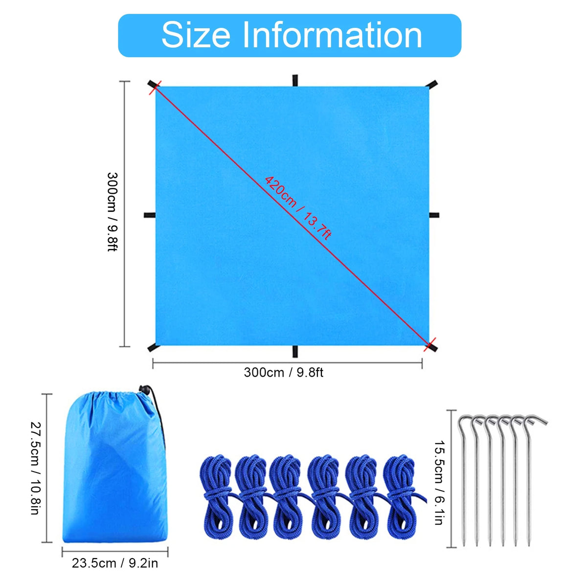 9.8ft Waterproof Camping Tarp Hammock Sunshade Rain Shelter Tarpaulin Canopy O277966
