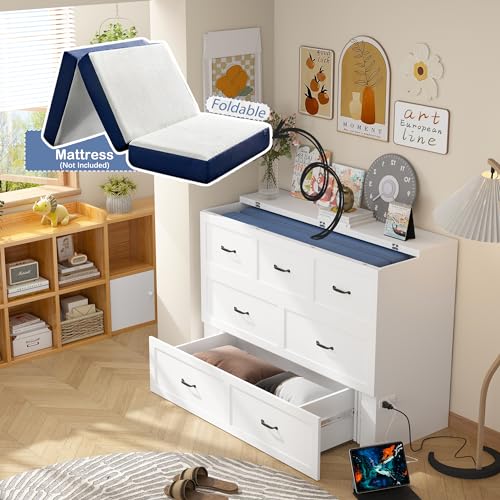 White Queen Size Murphy Cabinet Bed with Drawers N298845