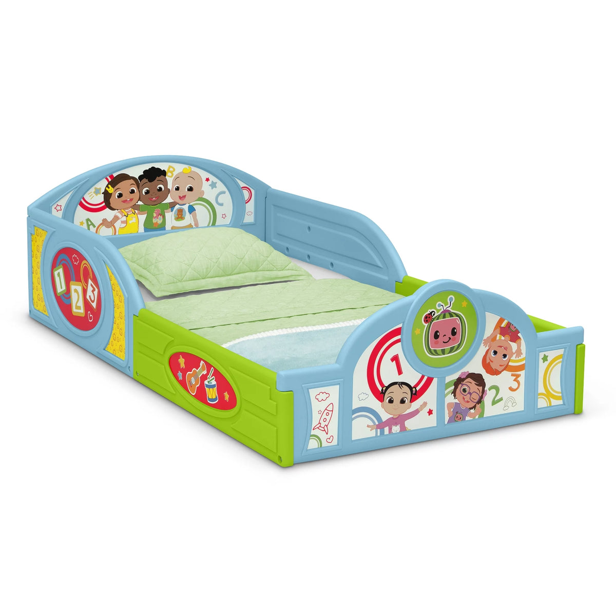 Blue Toddler Bed with Built-In Guardrails V8378