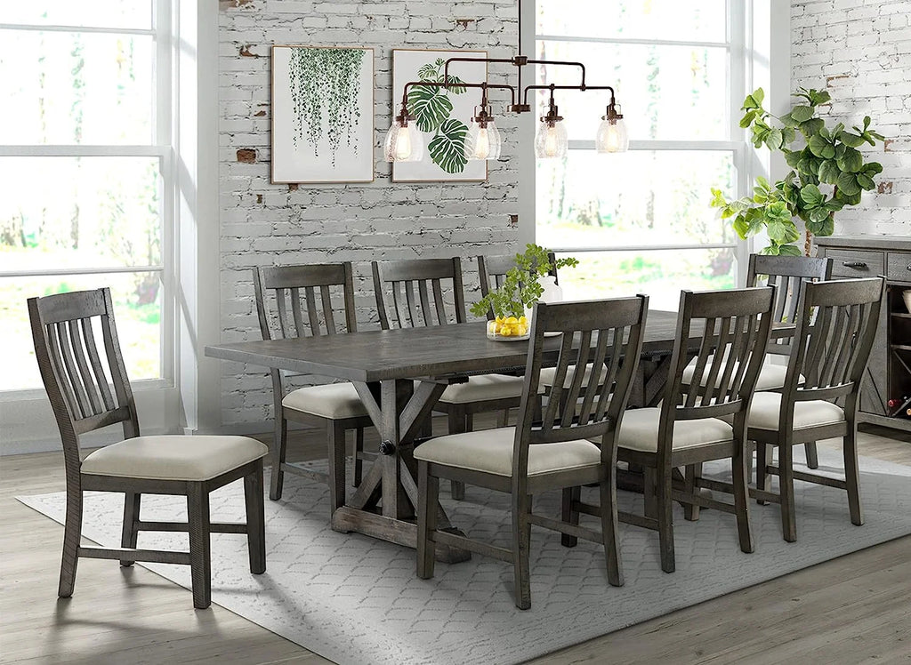 Gray 8 Piece Extendable Dining Set with 8 Upholstered Chairs O60838