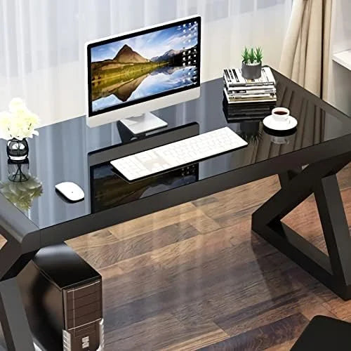Tempered Glass Computer Desk with X-Shaped Metal Frame 55.1 inch R7092