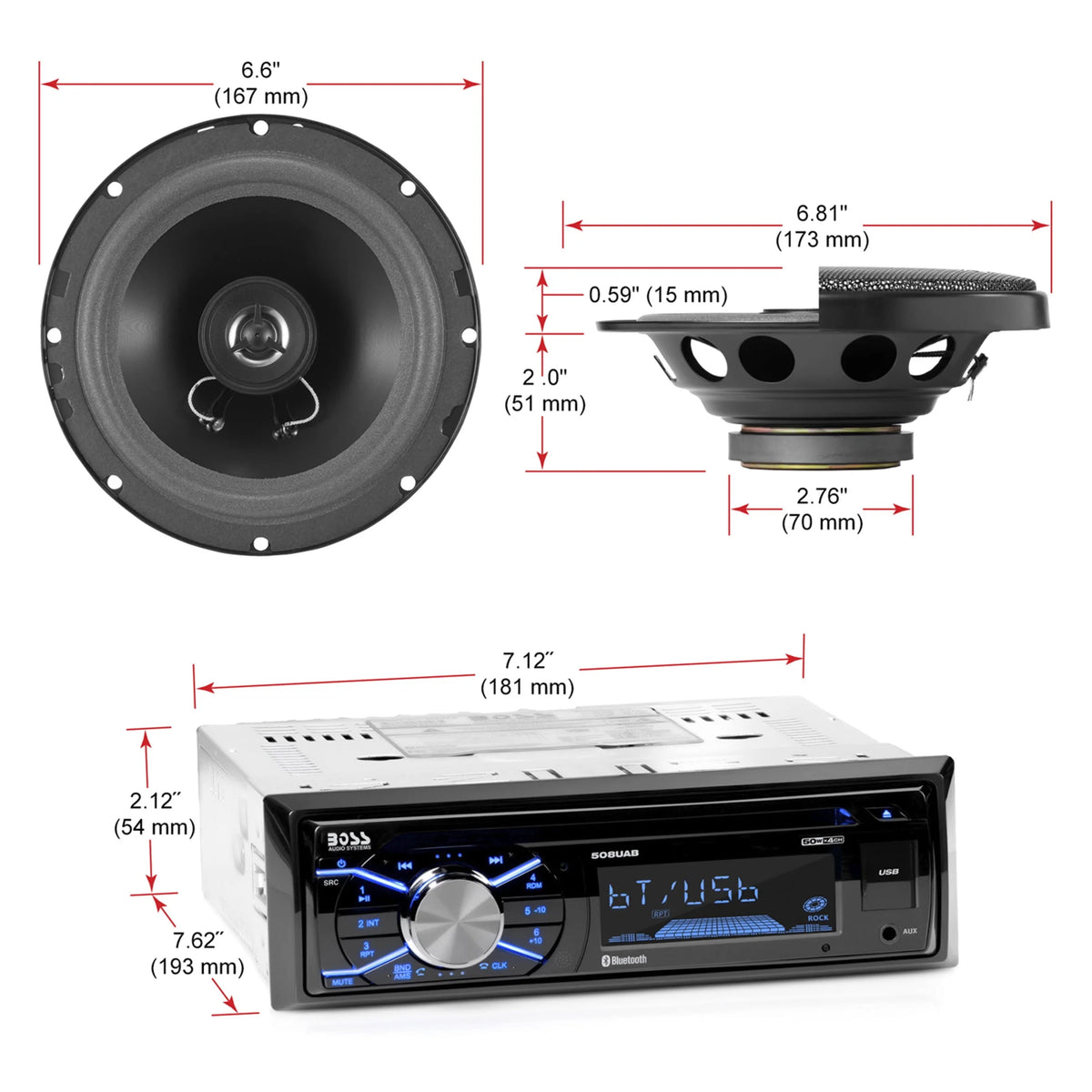 Single Din Car Stereo and Speakers E596612