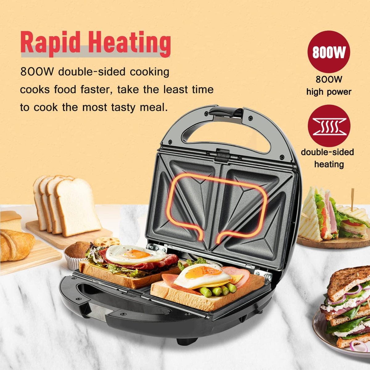 Black 3-in-1 Sandwich Maker and Waffle Iron with Non-stick Plate C2155