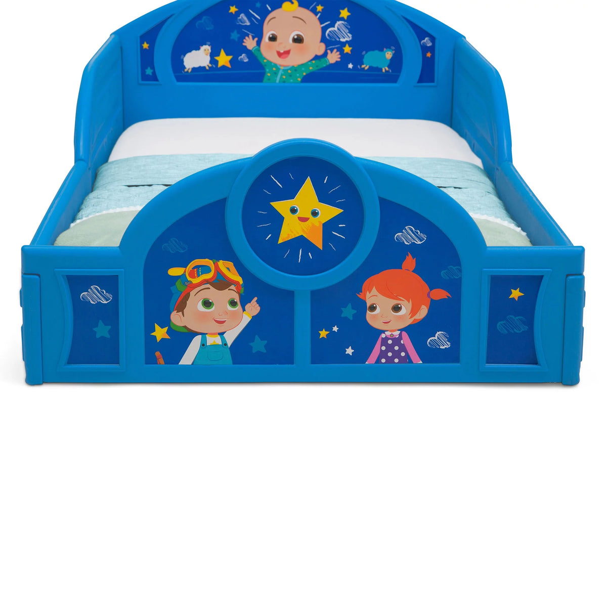 Blue Toddler Bed with Built-In Guardrails V8378