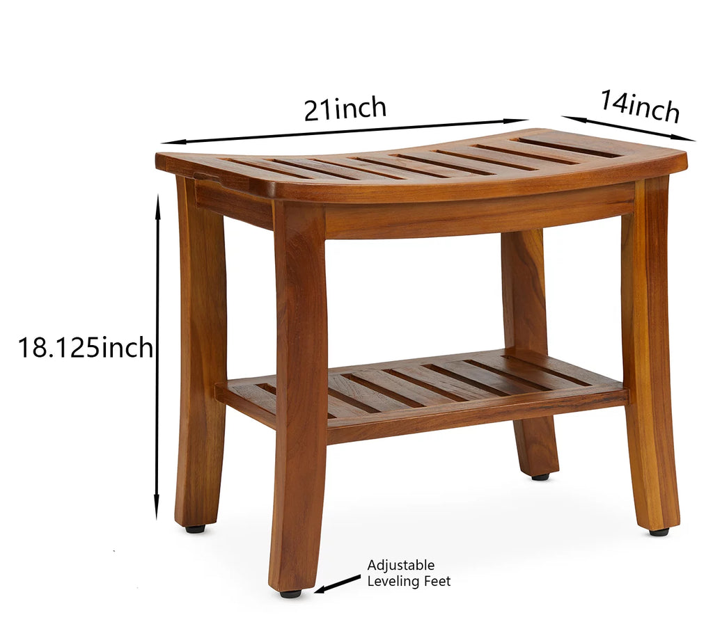 21 Inch Teak Wood Shower Bench with Shelf F988007