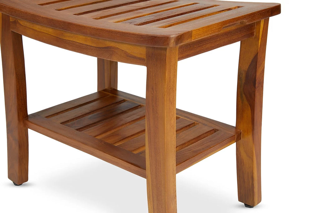21 Inch Teak Wood Shower Bench with Shelf F988007
