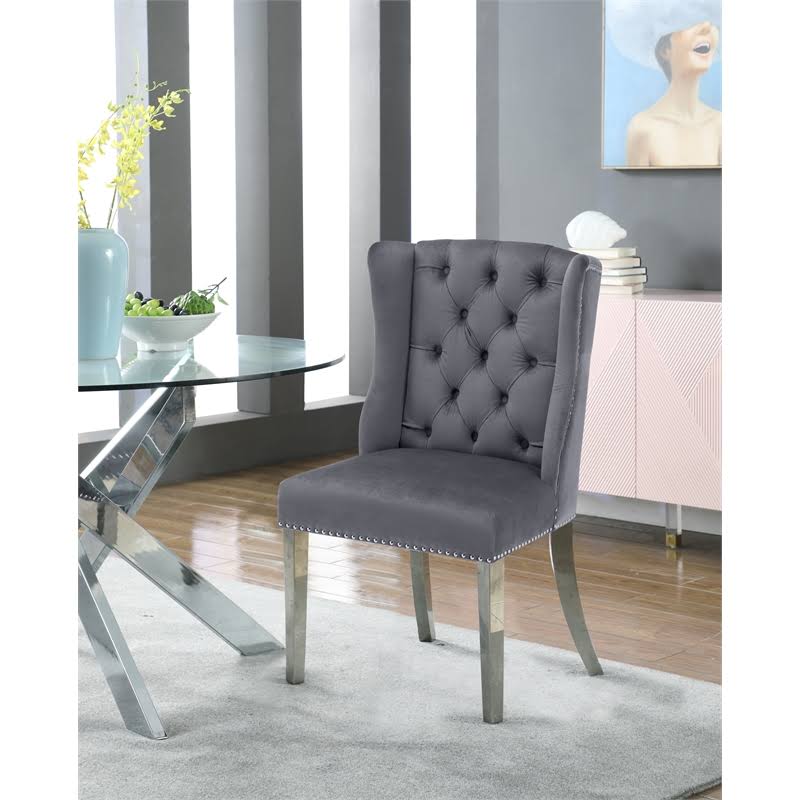 Grey Velvet Chrome Dining Chair (Set of 2) U42026