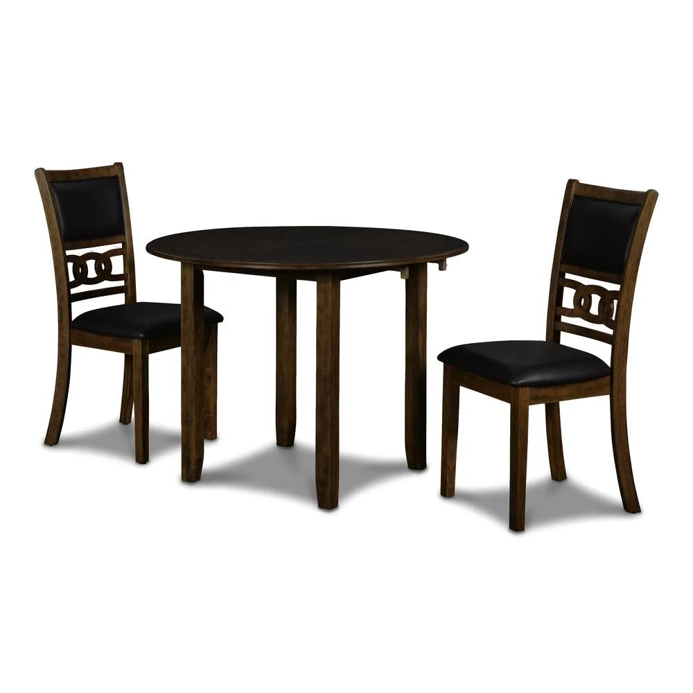 Solid Wood Drop Leaf Dining Table with 2 Chairs in Brown R28132