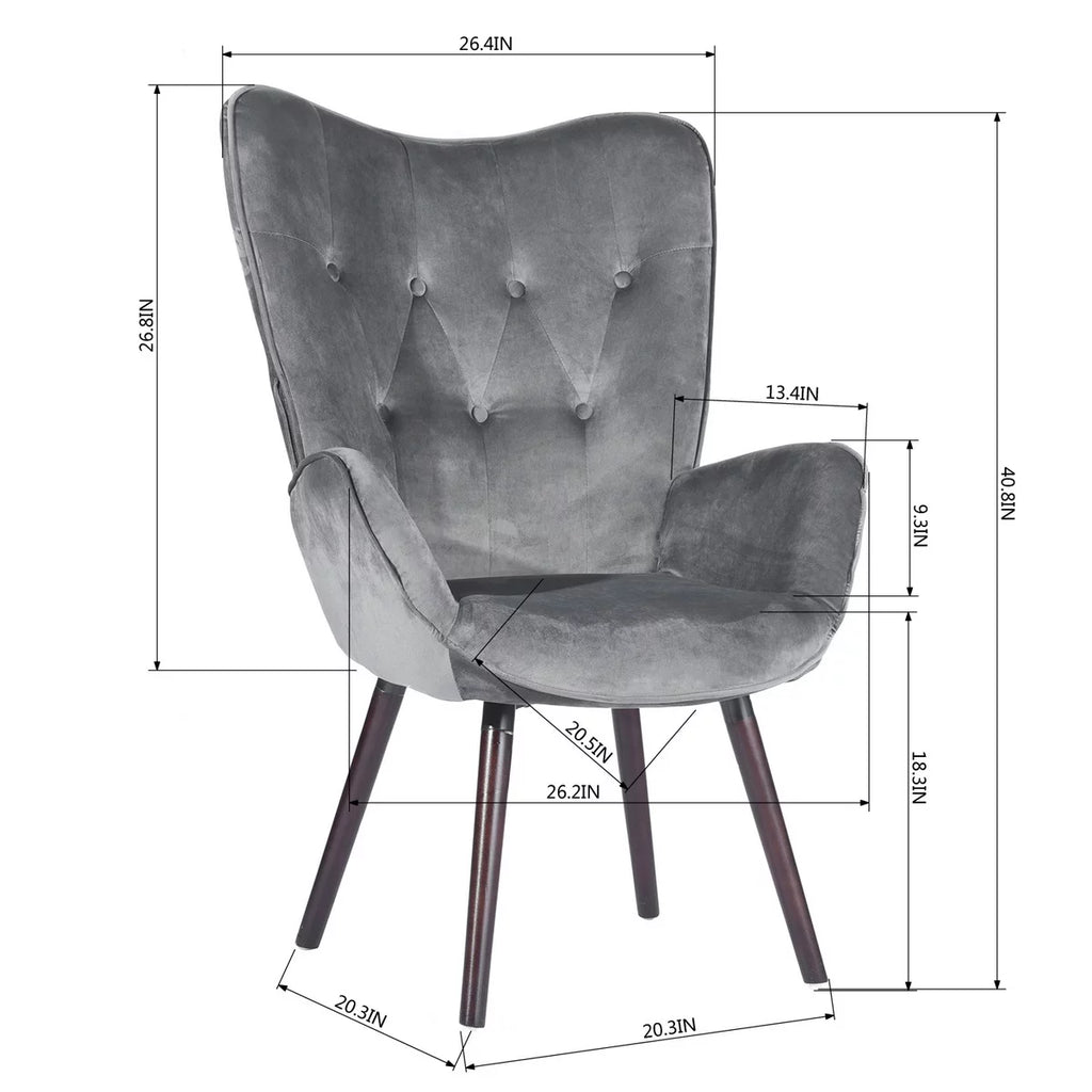 Gray Velvet Tufted Wing Back Accent Chair Q611