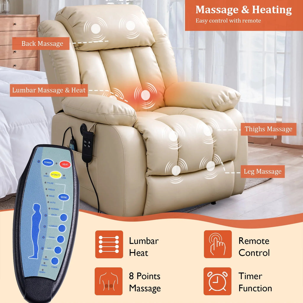 Brown Leather Dual Motor Lift Recliner Chair with Heat and Massage X30371