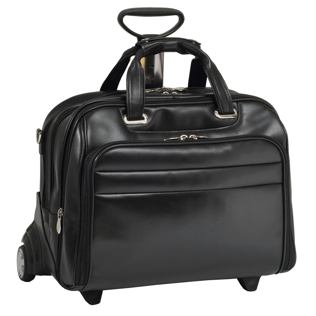 Black Leather Wheeled 17 Laptop Case X760862