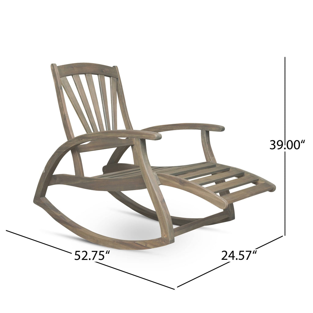 Teak Finish Acacia Rocking Chair with Footrest X258341