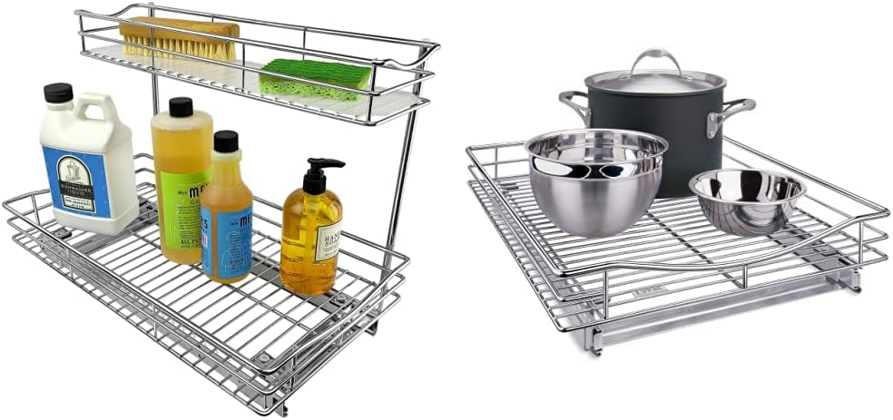 Under Sink Cabinet Organizer Pull Out Two Tier Sliding Shelf, Chrome G60279