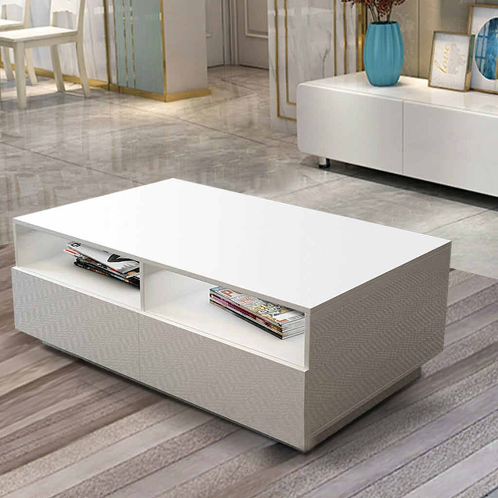 White High Gloss LED Coffee Table with Drawers G14452