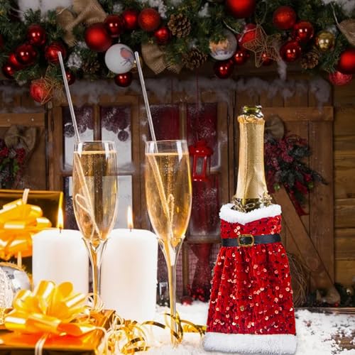 Christmas Red Sequin Wine Bottle Cover Y862