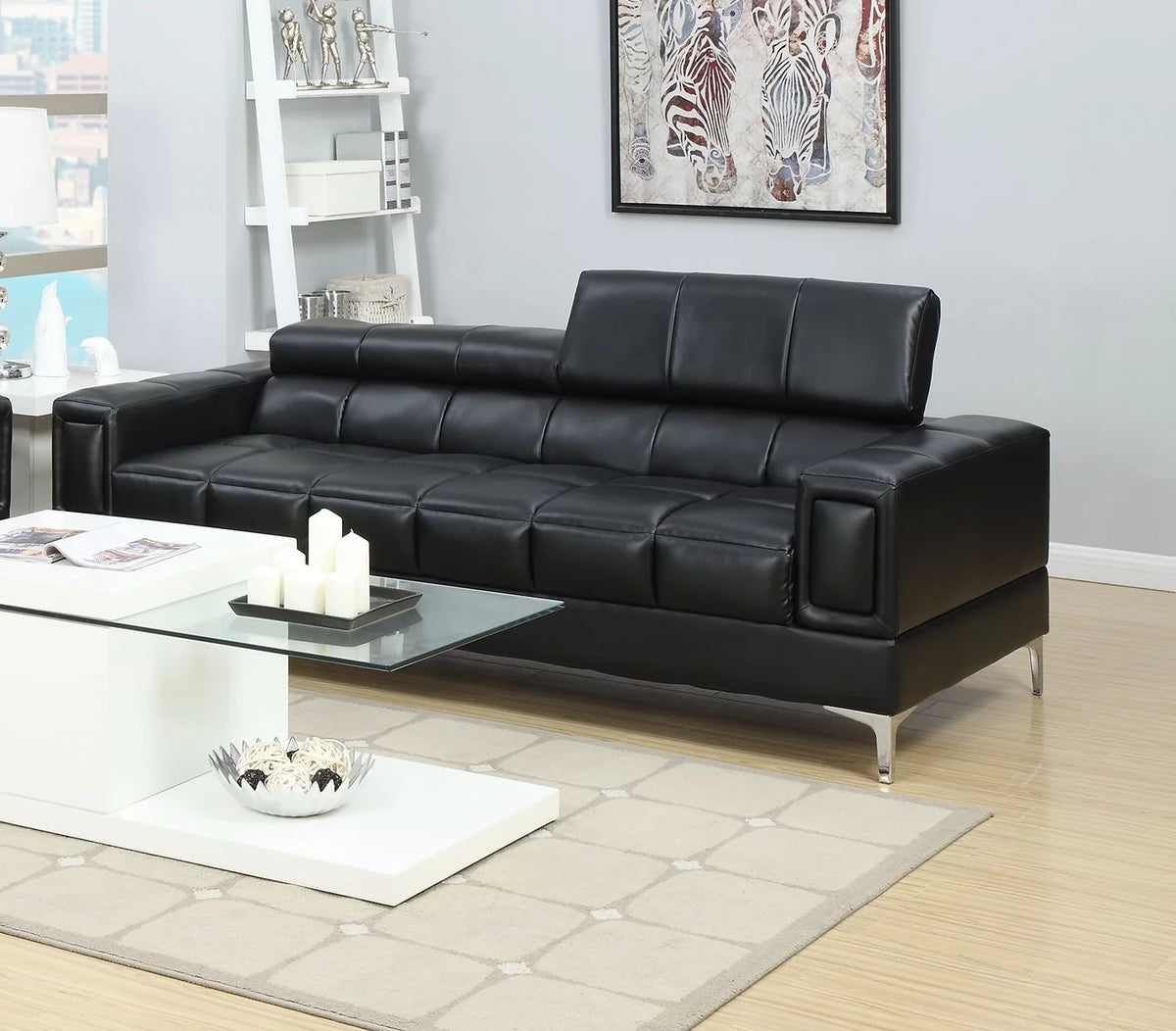 Black Faux Leather Sofa and Loveseat 2pc Set H7163