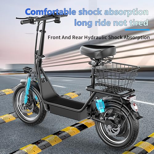 500W Peak Motor Sit Down E Scooter with Basket, 14" Pneumatic Tire C925