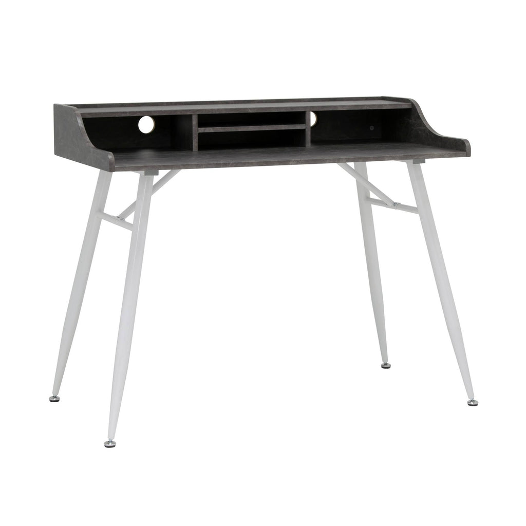 Wide Modern Writing Desk with Storage Hutch and Metal Tapered Legs J744
