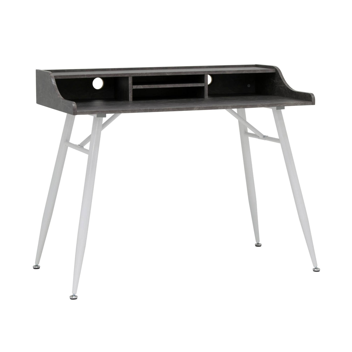 Wide Modern Writing Desk with Storage Hutch and Metal Tapered Legs J744