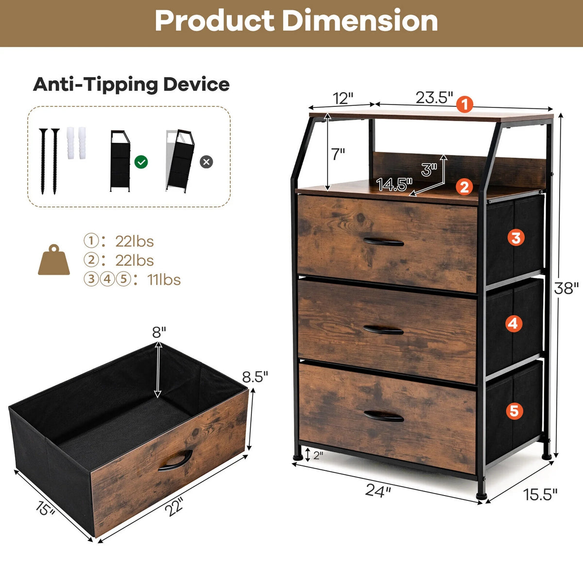 3 Drawer Dresser with Top Shelf N90395