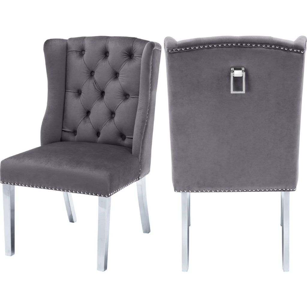Grey Velvet Chrome Dining Chair (Set of 2) U42026
