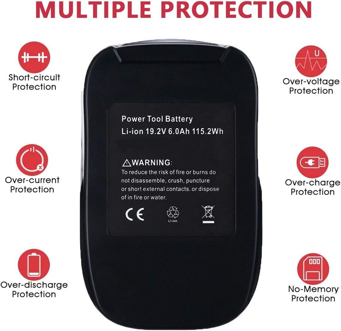 2Pack 6.0Ah Lithium-ion Replacement Battery for Craftsman 19.2 Volt Cordless Power Tool Batteries W25744