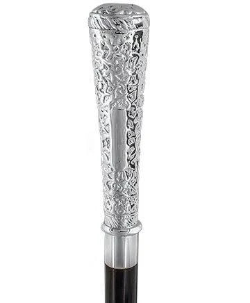 Silver 925r Vine Covered Elongated Knob Walking Stick with Black Beechwood Shaft O684