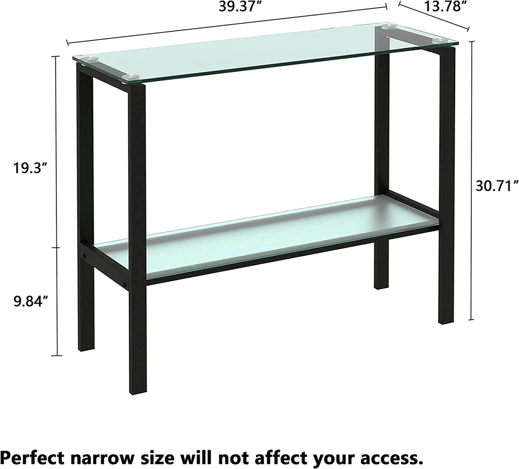 Glass Console Table with Black Metal Leg, 2 Tier Storage P95906