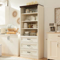 Antique White Tall Storage Cabinet with 3 Drawers and Adjustable Shelves Q5109