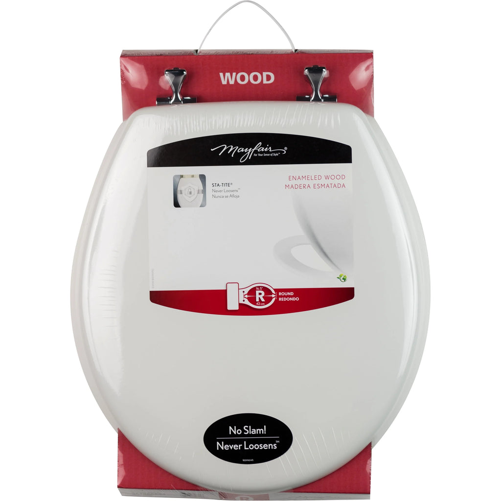 Round Enameled Wood Toilet Seat in White R980792