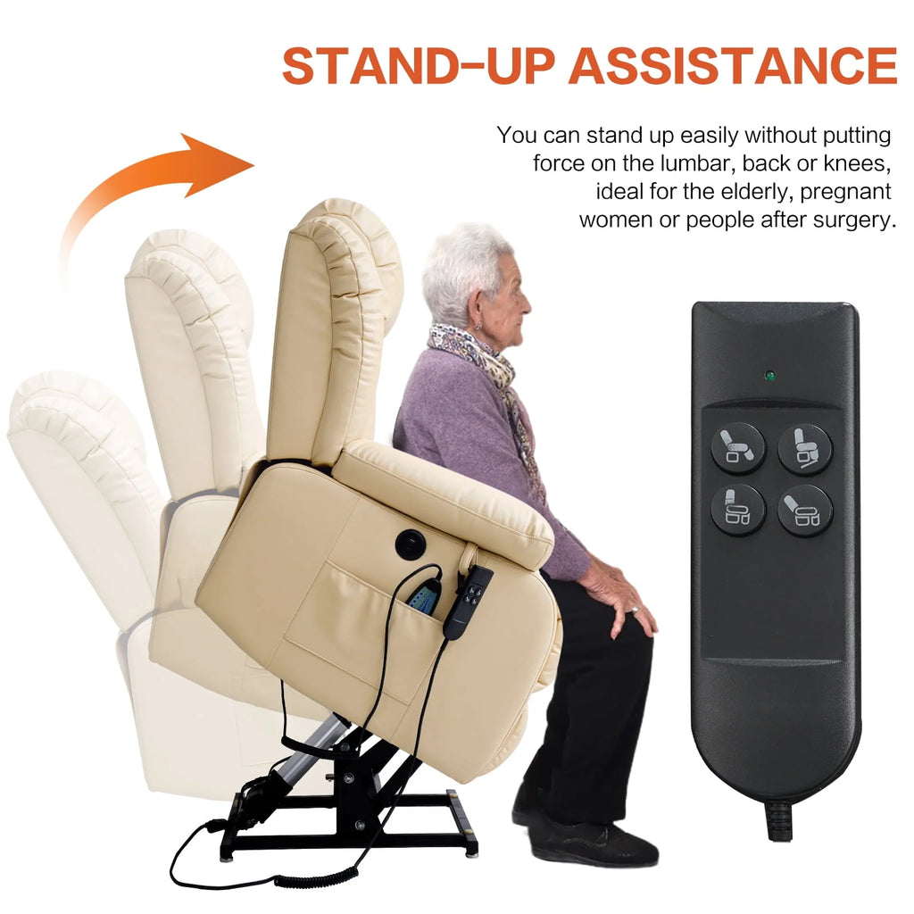 Brown Leather Dual Motor Lift Recliner Chair with Heat and Massage X30371