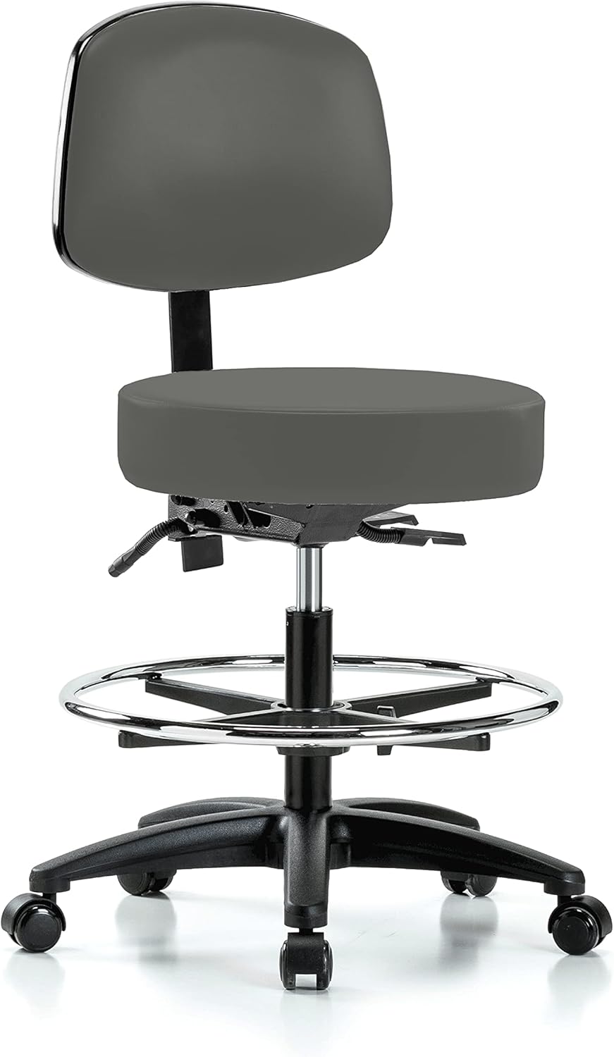 Black Vinyl Rolling Adjustable Doctor's Stool with Back X692