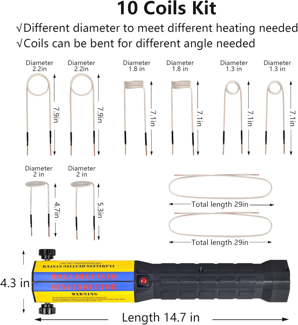 Magnetic Induction Heater 10 Coils 1000W 110V Flameless Hand Held Automotive Electromagnetic Disassembly Repair Set D97728