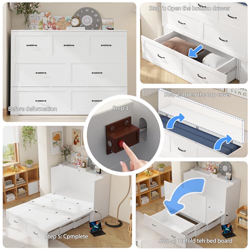 White Queen Size Murphy Cabinet Bed with Drawers N298845