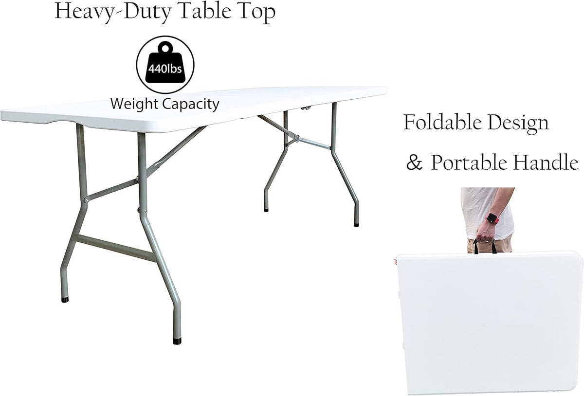 6 Foot Folding Table, Indoor Outdoor Portable Plastic Utility Table, White Z8843