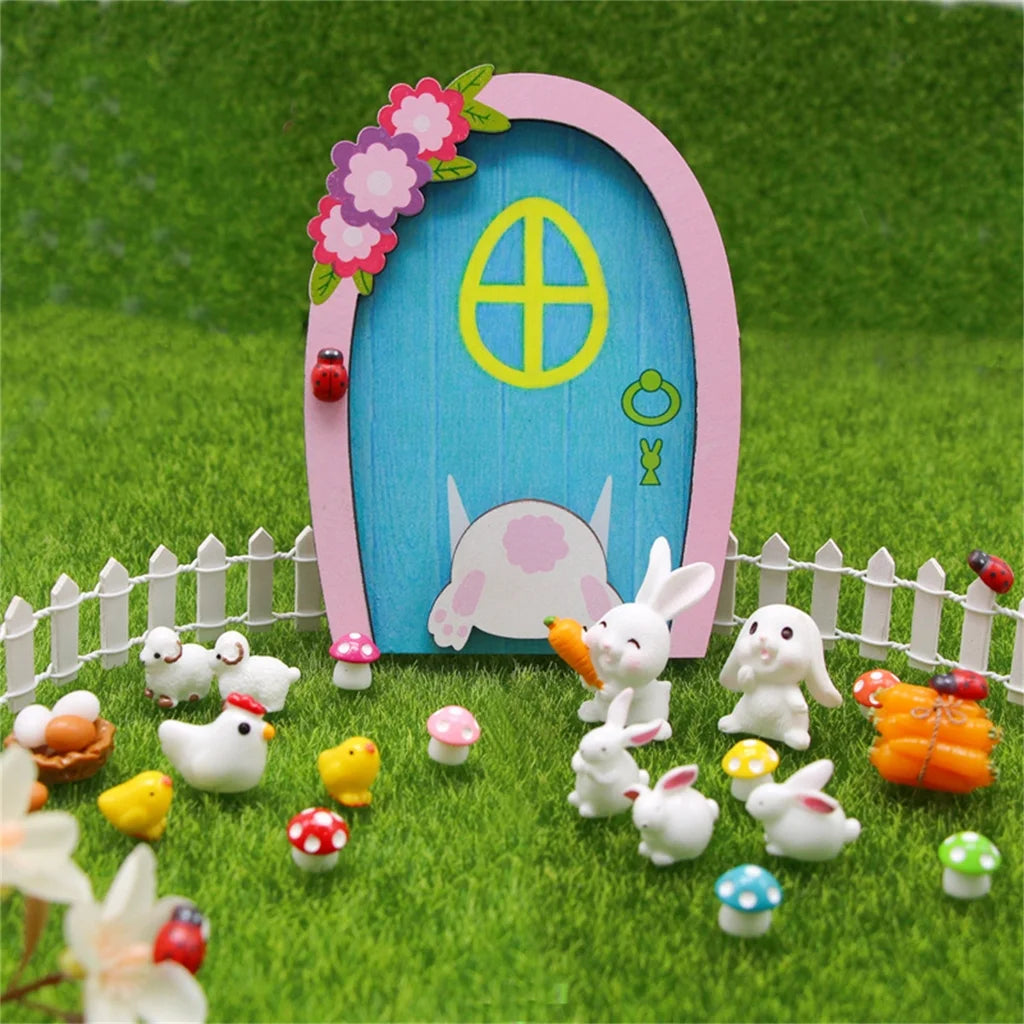 Dollhouse Miniature Rabbit Door Model Accessories Props E7686