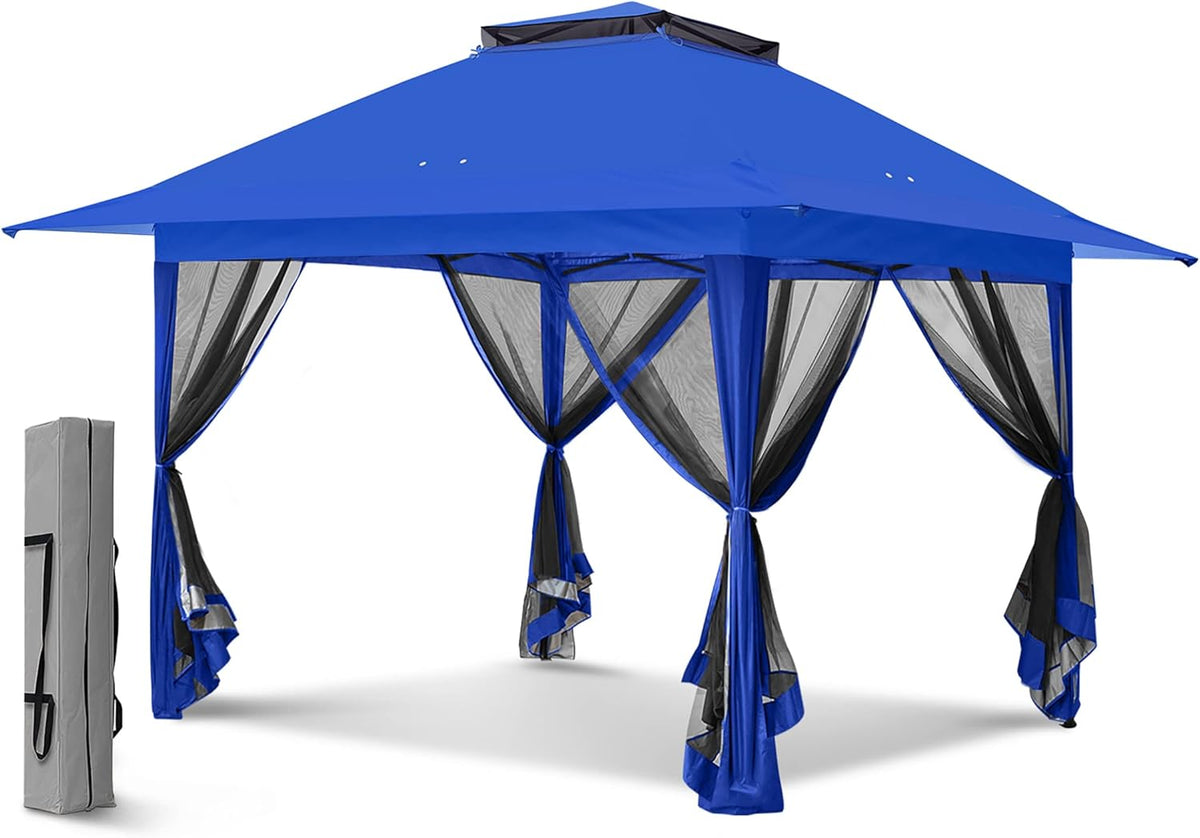 White 13' x 13' Pop-Up Gazebo Tent with Mosquito Netting E999