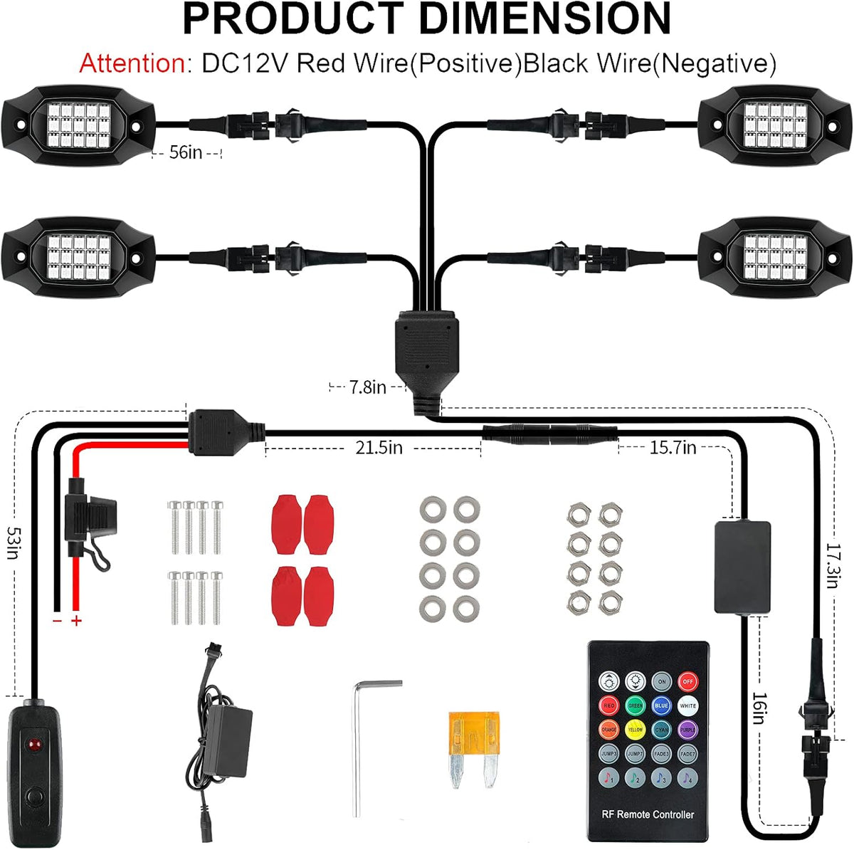 RGBW LED Rock Lights Under Car Lighting Kit 8Pods P958608