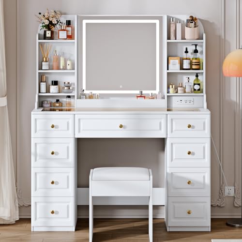 42" Black Makeup Vanity Desk with Mirror and Chair U854