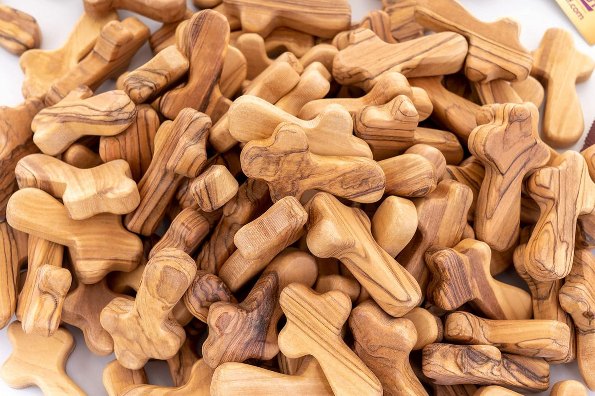 100 Small Olive Wood Pocket Crosses with Certificates D7167