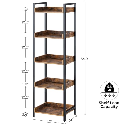6 Tier Rustic Brown Bookshelf with 4 Hooks G261