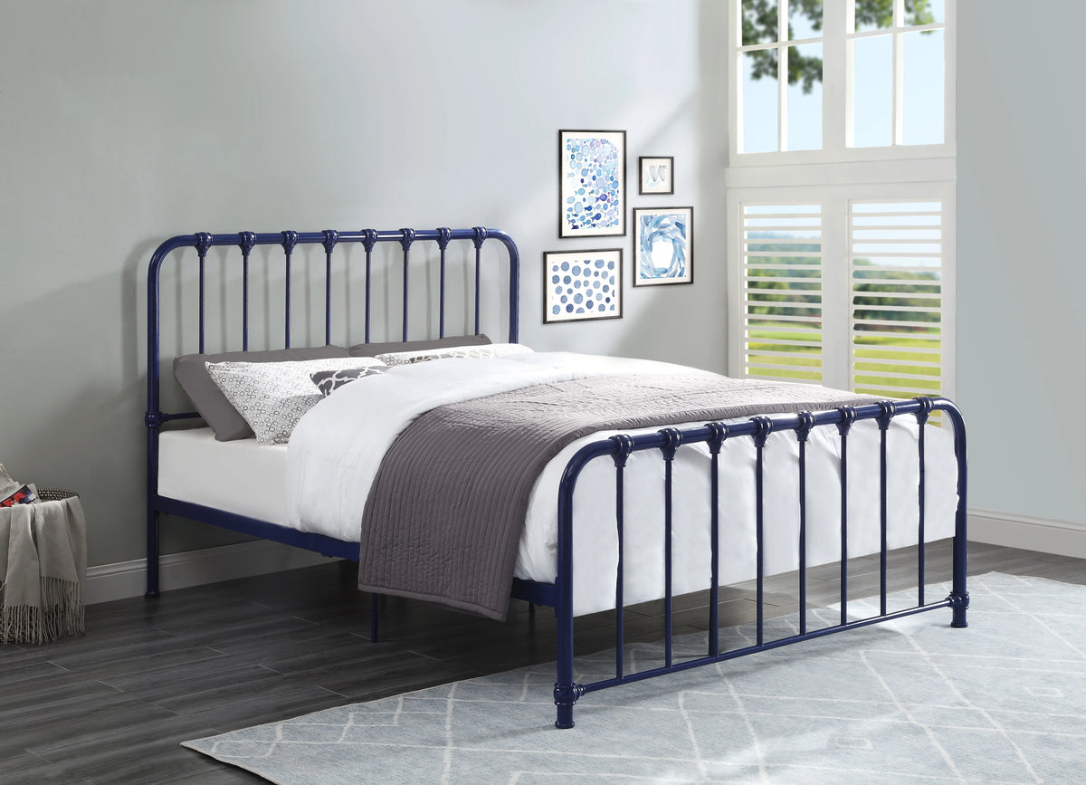 Queen Blue Metal Platform Bed Z193569