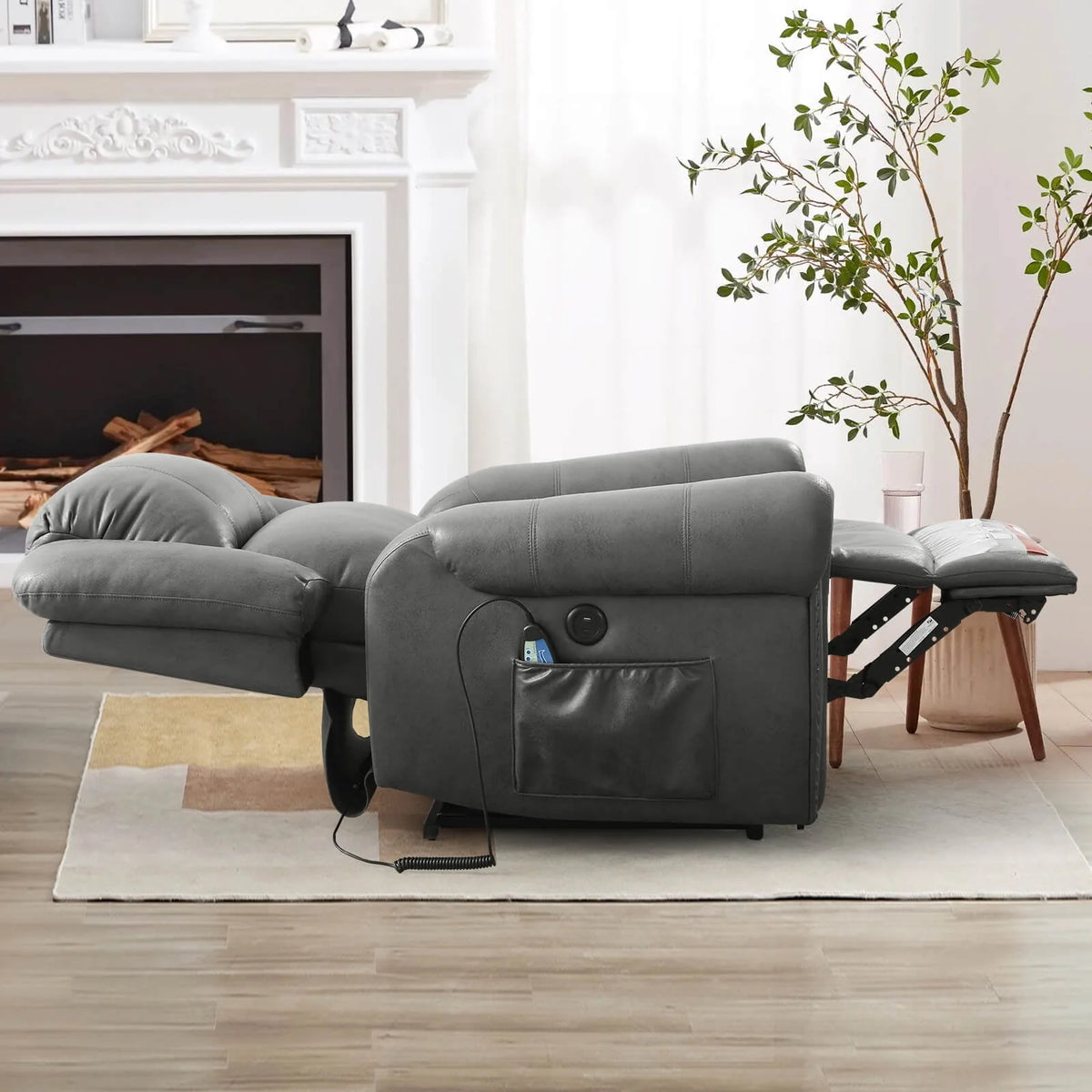 Brown Leather Dual Motor Lift Recliner Chair with Heat and Massage X30371